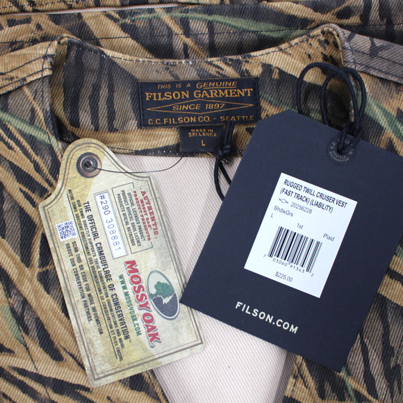 Filson x Mossy Oak Rugged Twill Cruiser Shadow Grass Camo Field Vest Large NEW - Picture 5 of 6